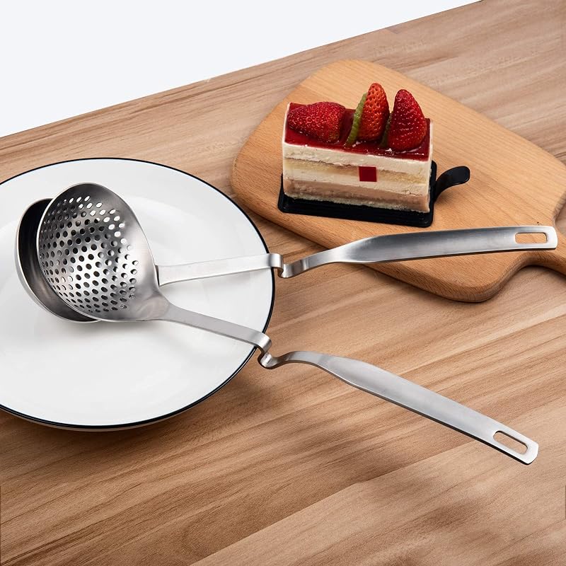 12-Inch SUS304 Stainless Steel Slotted Ladle Set for Hot Pot & Soup