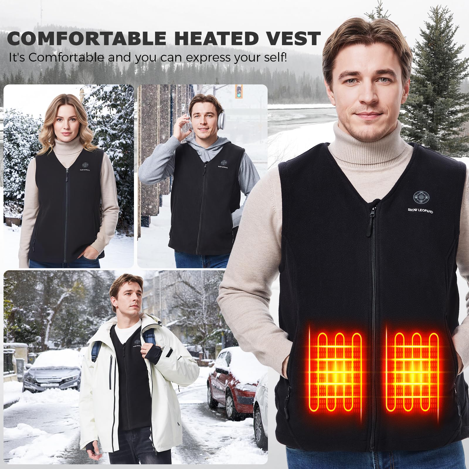 SNOW LEOPARD Heated Vest for Men with Battery Pack Included, Mens Heated Vests 7.4V 16000mAh Rechargeable Men's Electric Vest Winter Warming Heating Vest for Hiking/Golfing/Hunting, XX-Large