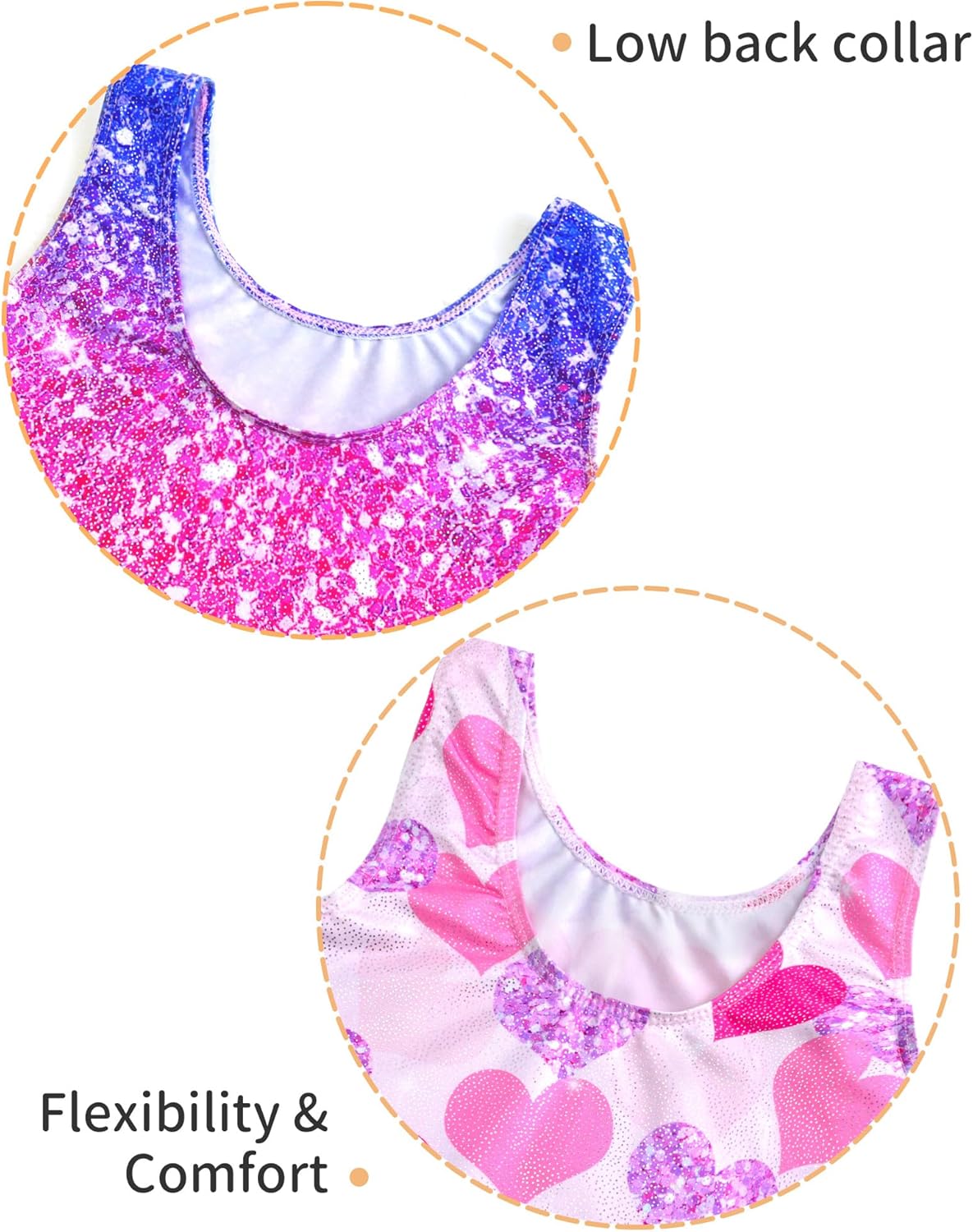 Regine Switzerland 2 Pack Girls Gymnastics Leotards - Sparkly Sleeveless Unitards with Shorts