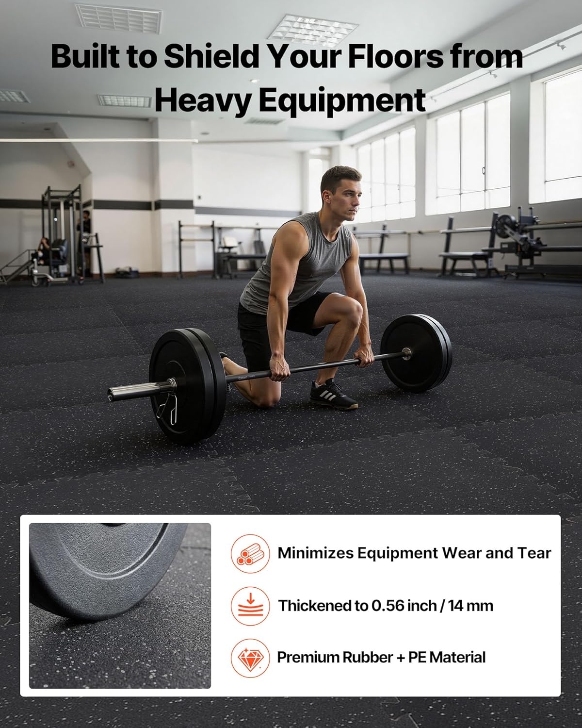 VEVOR Gym Flooring Tiles - 0.56 Inch Thick Rubber Top with High Density EVA Foam | 24 x 24 Inch Interlocking Mats in Black & Gray - Perfect for Home Gyms