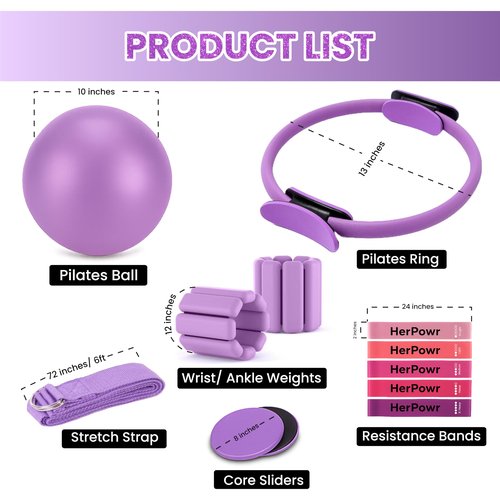 HerPowr Pilates Kit with Weights, Pilates Kit with Ankle Wrist Weights, Pilates Set, at Home Pilates Kit, Pilates Sets for Women, Pilates Essential kit, Pilates Accessories, Pilates Workout Sets