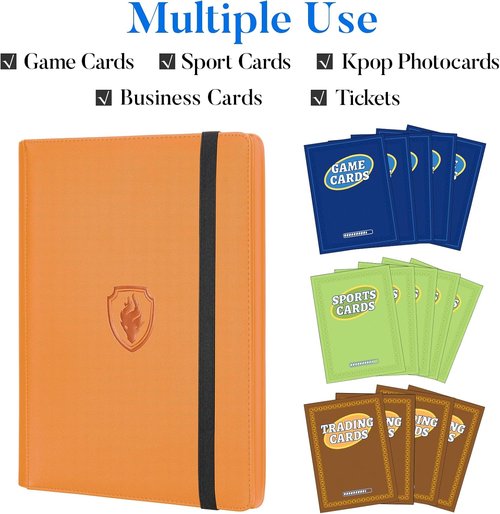 Fabmaker Premium 9 Pocket Card Binder - Sturdy PU Cover for 360 Cards | Sleek Orange Trading Card Album