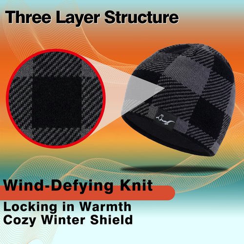 Waterproof, Windproof, Breathable Beanie Hat,Keep Your Head Warm and Completely Dry. (US, Alpha, One Size, Grey -Black)