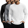 Evervibe 3 Pack Men's Big and Tall Long Sleeve Shirts, Waffle Crew Neck Thermal Underwear Tops Lightweight Casual Undershirts(Black, White, Gray,3X-Large)