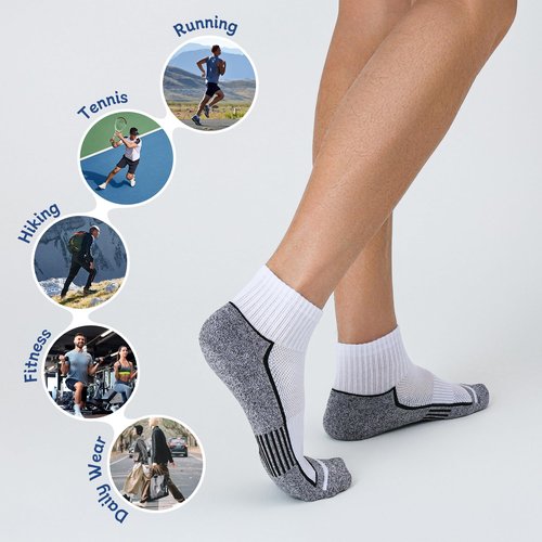 FYTUTESE Ankle Socks for Men with Cushion 5 Pack Men's Athletic Cushioned Running Cotton Sports Quarter Socks White Size 13-15