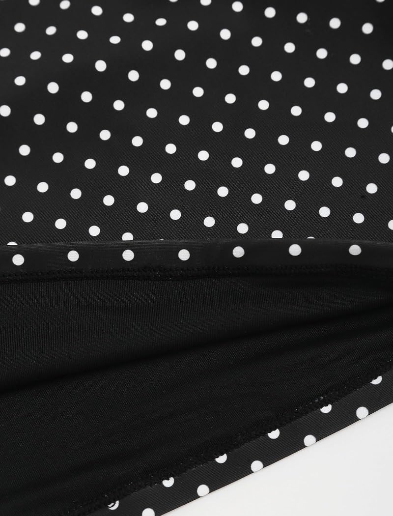 Tankini Swimsuit for Women Halter Neck Tummy Control - Polka Dot Black - Medium