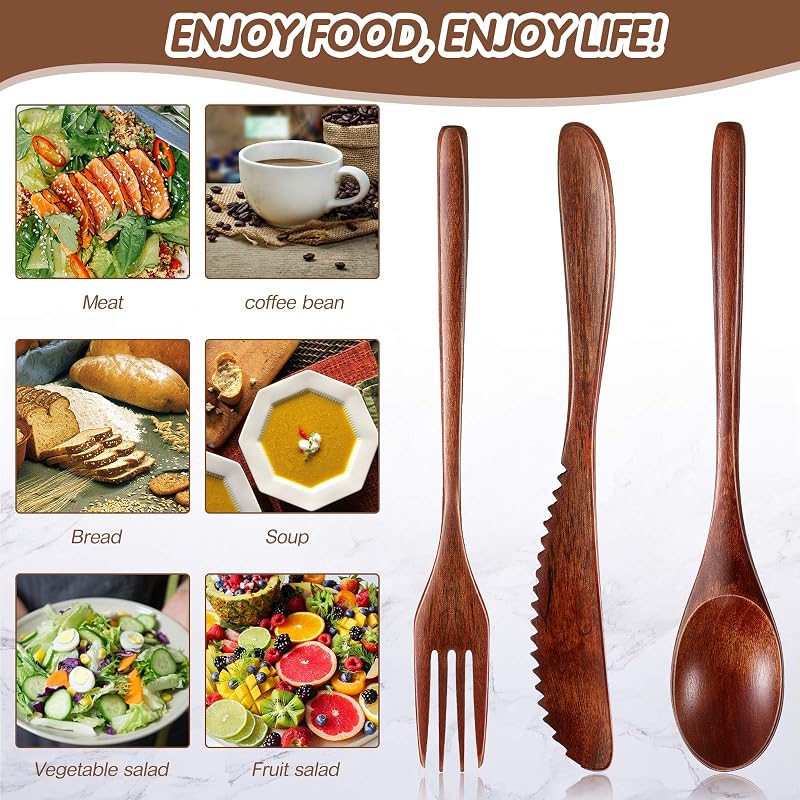 Geiserailie 24 Pcs Wooden Utensils Set - Spoons, Forks & Knives (Variation 24)
