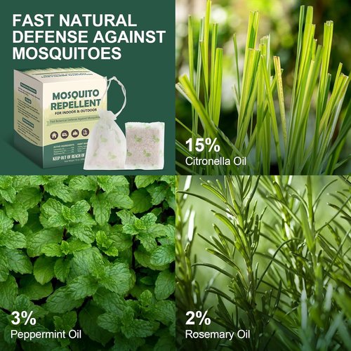 12 Pcs Mosquito Repellent for Patio, Plant-Based Mosquito Repellent Pouches, Mosquito Control Indoor Outdoor, Pet-Friendly Mosquito Deterrent for Home Patio Camping Fishing