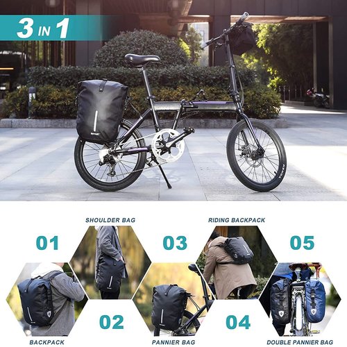 Rhinowalk Bike Pannier Bag Waterproof Rack Bicycle Bag 18L Bike Bag Shoulder Bag Laptop Pannier Backpack Professional Cycling Accessories-Black
