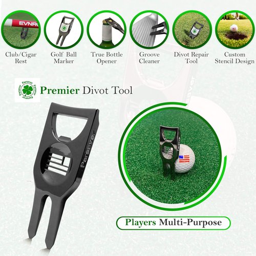 Parsaver Players Golf Divot Repair Tool - USA American Flag Stencil - Ball Marker and Divot Tool - Golf Gadget Must Have - Golf Accessories Bottle Opener - Permanent Marker Pen Included