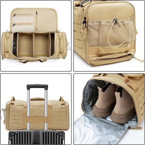Bagenerous 48L Military Duffle Bag - Tactical Gear Backpack with Shoe Compartment | Khaki