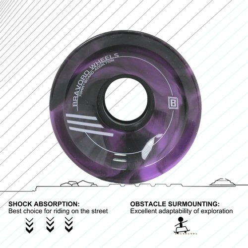 BRAVORD Longboard Wheels 70mm 78A PU, Mixed-Color Wheels for Cruisers and Longboards– Pack of 4 (Mix-Purple)