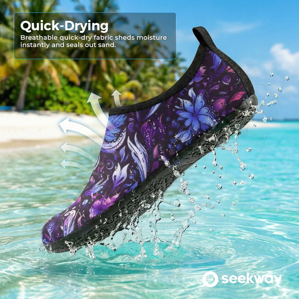SEEKWAY Water Shoes - Quick-Dry Aqua Socks for Men & Women | Non-Slip Barefoot Design in Black