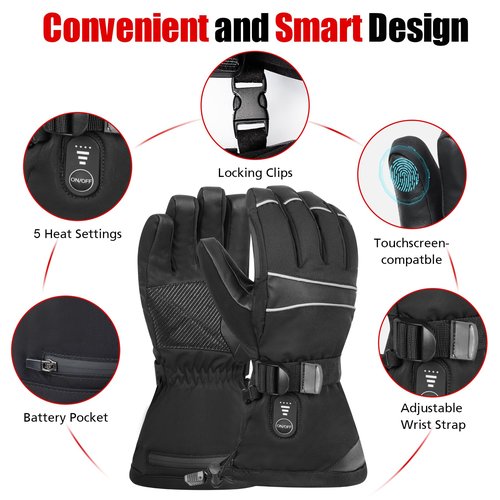 MaweMe Heated Gloves for Men Women,Electric Heated Ski Gloves with 3 Heat Settings, Rechargeable Heating Motorcycle Glove, Winter Thermal for Hiking Hunting Cycling