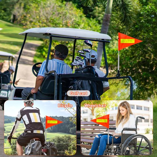 Golf Cart Flag Pole, Retractable Bike Flags With Pole For Safety, High Visibility Double-Sided Reflective Bicycle Flag (Telescopic 28-160cm)
