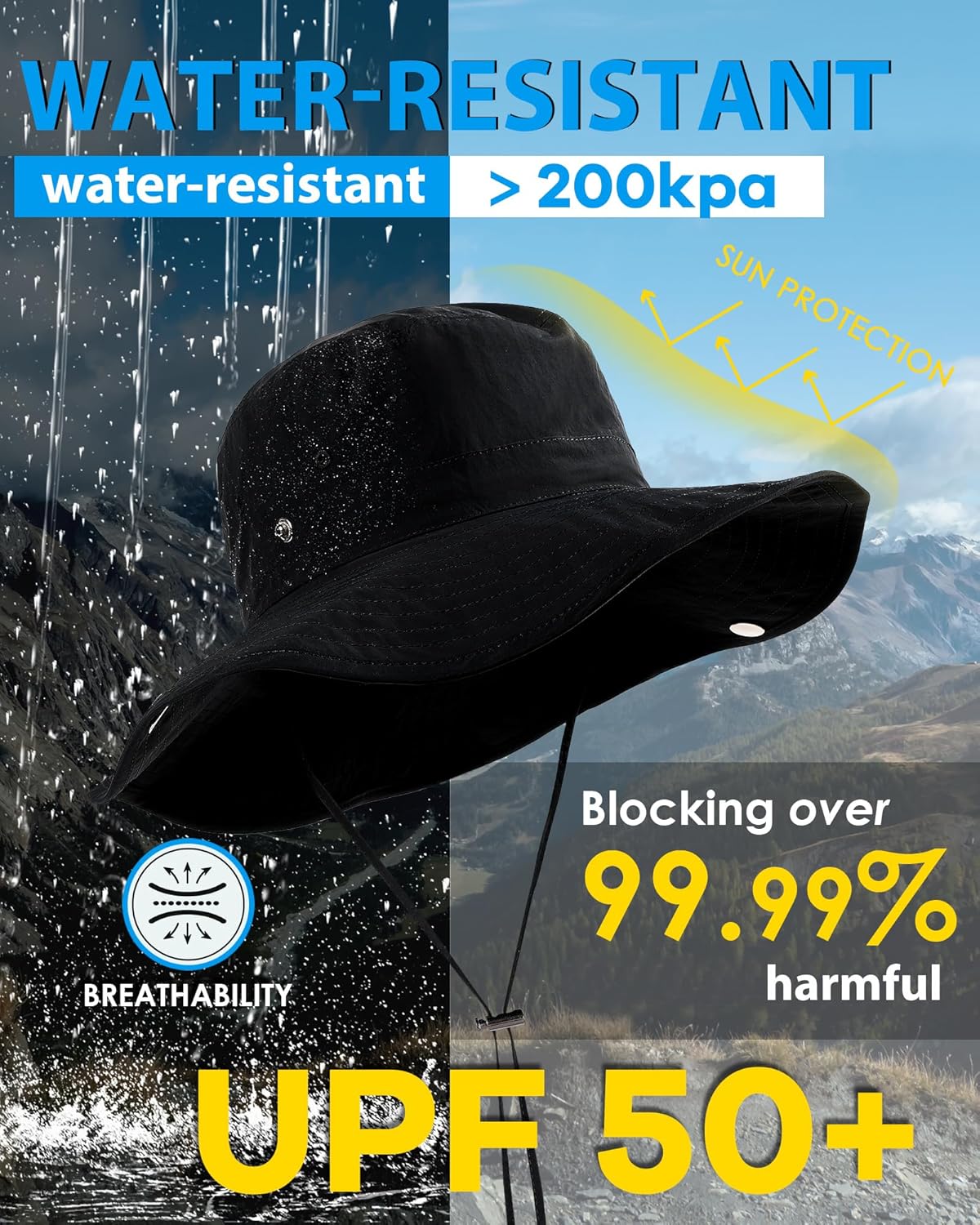 Skiennix Waterproof Bucket Rain Hat - Wide Brim UPF50+ Sun Protection | Foldable & Soft Beach Hat