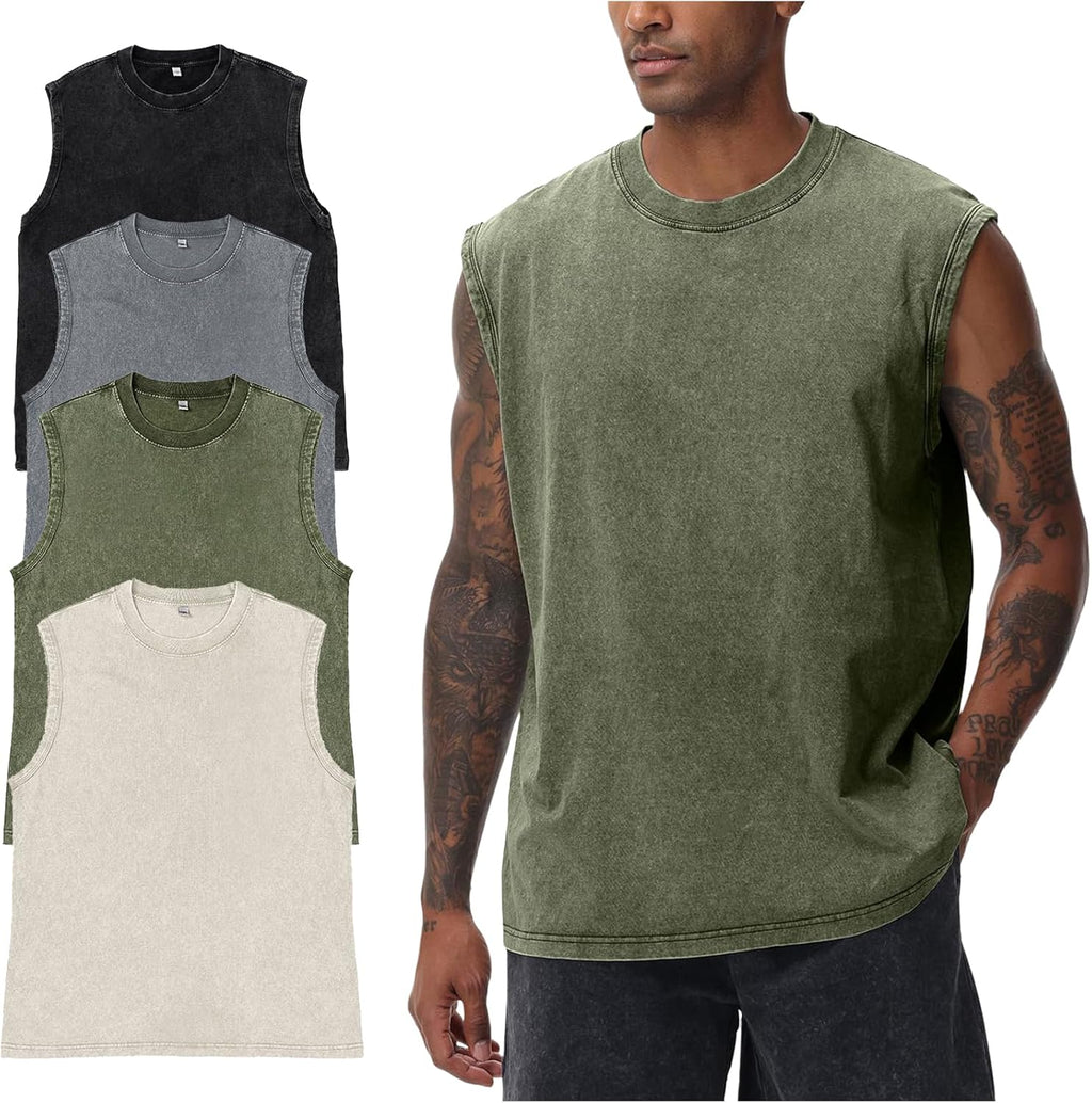 Yimoon Men's Tank Tops - Acid Wash Cotton Sleeveless Workout Tees for Gym | Loose Fit Muscle Shirts