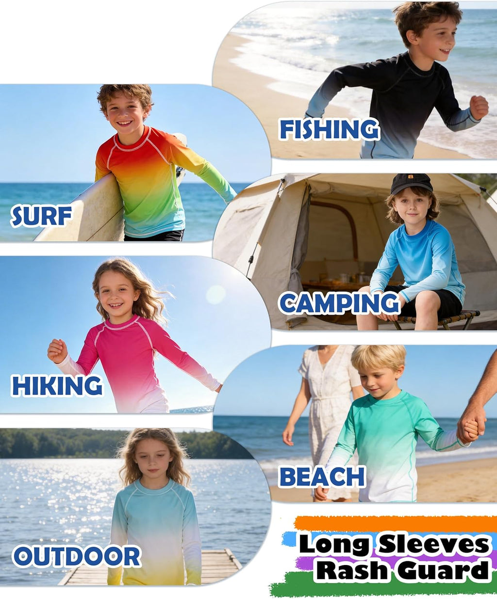 Skiennix Boys' Long Sleeve Rash Guard - UPF 50+ UV Protection Swim Shirt for Beach & Surf