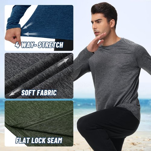 5 Pack Long Sleeve Shirts for Men - Quick Dry Moisture Wicking UV Sun Protection T-Shirts for Fishing Workout Athletic Gym