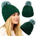 WDAIYEK Slouchy Chunky Knit Beanie with Pom Pom - Cozy Winter Bobble Hat for Women and Men Dark Green