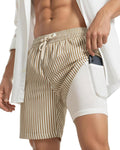 Skiennix 2-in-1 Seersucker Men’s Swim Trunks - Quick Dry with Compression Liner & Zipper Pockets - 7 Inches