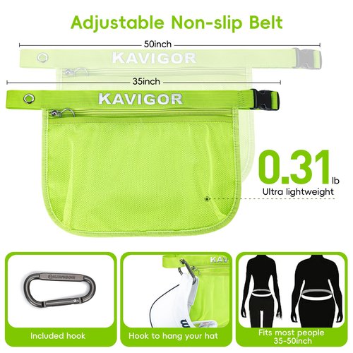 KAVIGOR Tennis & Pickleball Ball Holder Waist Pouch Holds 8-10 Balls, Multi-Functional Sports Belt Bag with Zipper Pocket and Carabiner