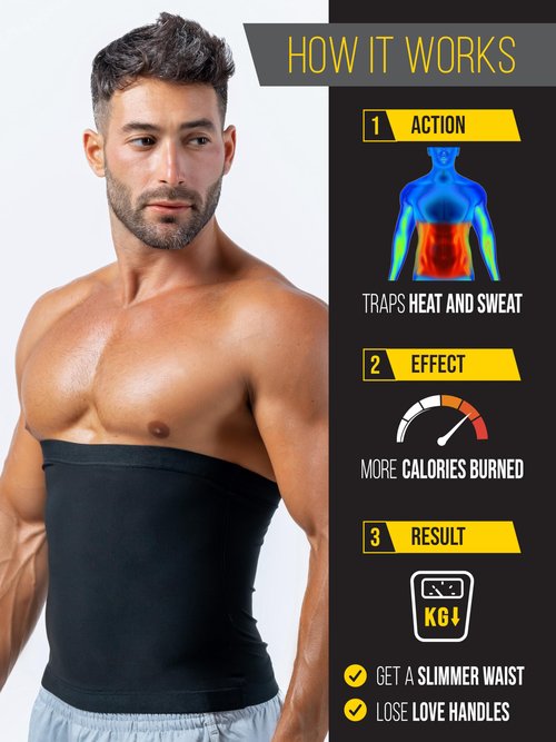 Sweat Spark Waist Trimmer for Men (Black, 3XL) - Sweat More, Shape Your Back & Abdomen, Wear During Workout
