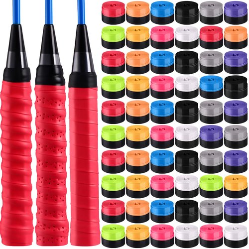 Wettarn 60 Pcs Racket Grip Anti Slip 43 Inches Tennis Racket Grip Tape Overgrips Precut and Dry Feel Tennis Anti Slip Absorbent Overgrip for Badminton, Fishing Rod