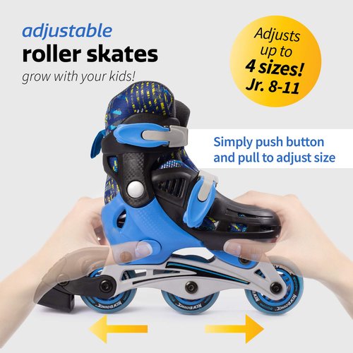 New-Bounce Adjustable Inline Skates for Boys and Girls - for Kids, Teens, and Young Adults Outdoor Roller Skates for Boys Ages 8-12 for Beginners & Advanced | Blue
