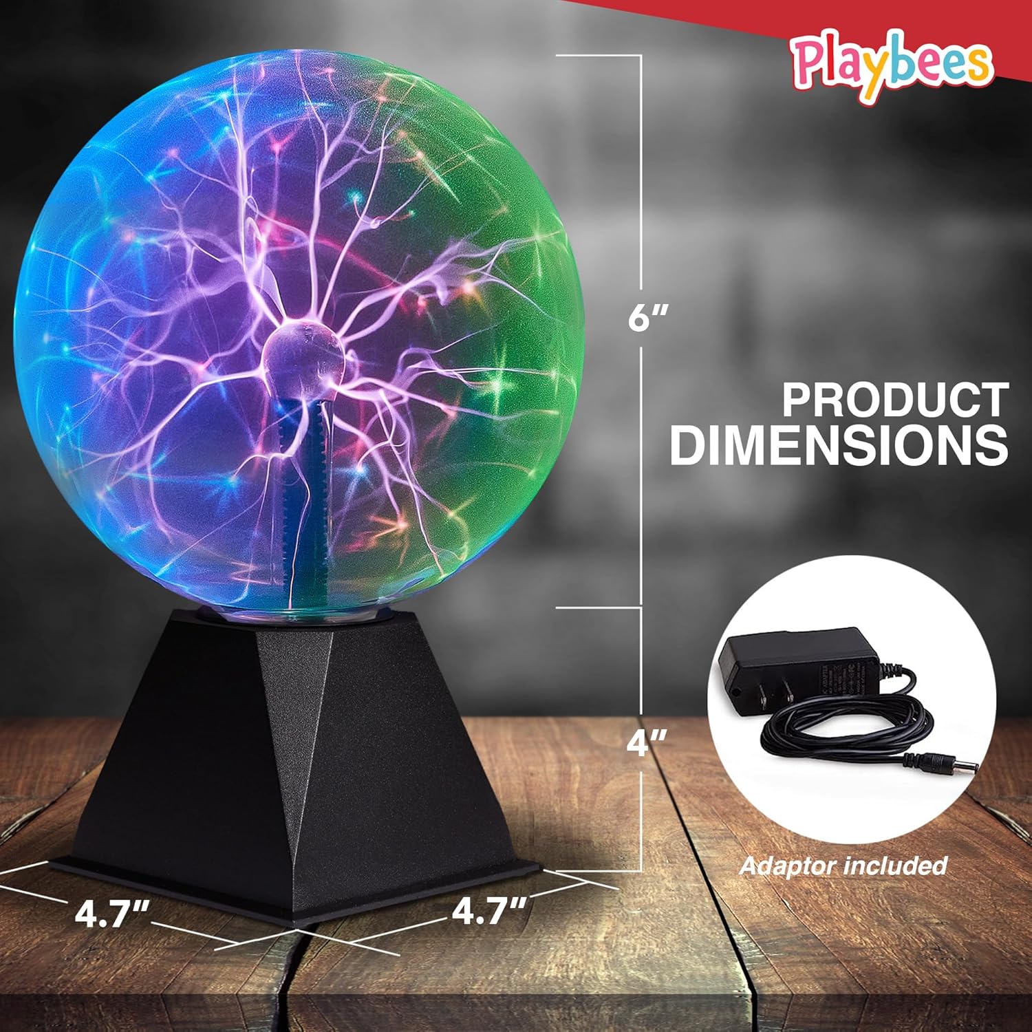 Playbees Plasma Ball 7-Inch - Colorful Tesla Coil Globe with Multicolor Lightning Effects for STEM Learning & Parties