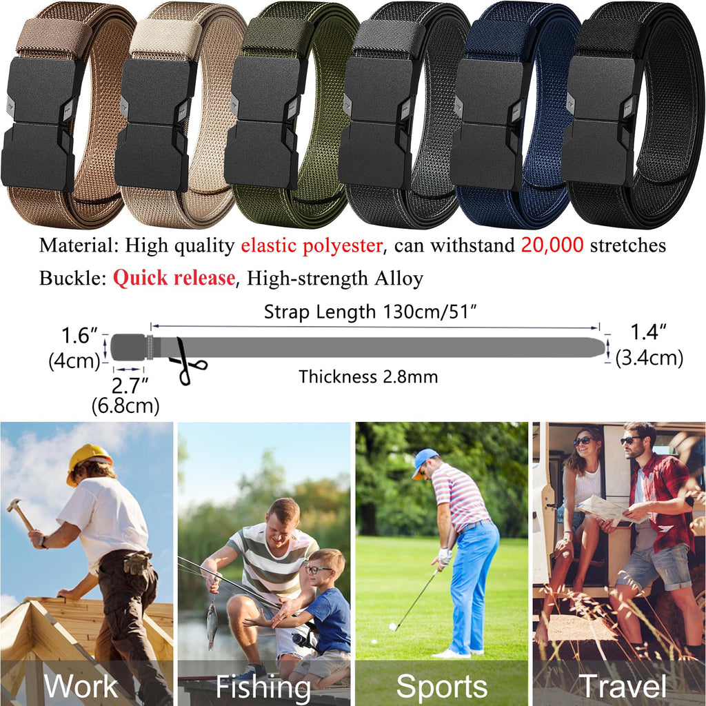 LionVII Quick Release Elastic Belt, Men Stretch Belts with Buckle Fit Through Belt Loops, Adjustable Trim to Fit 28-48" Waist (Black)
