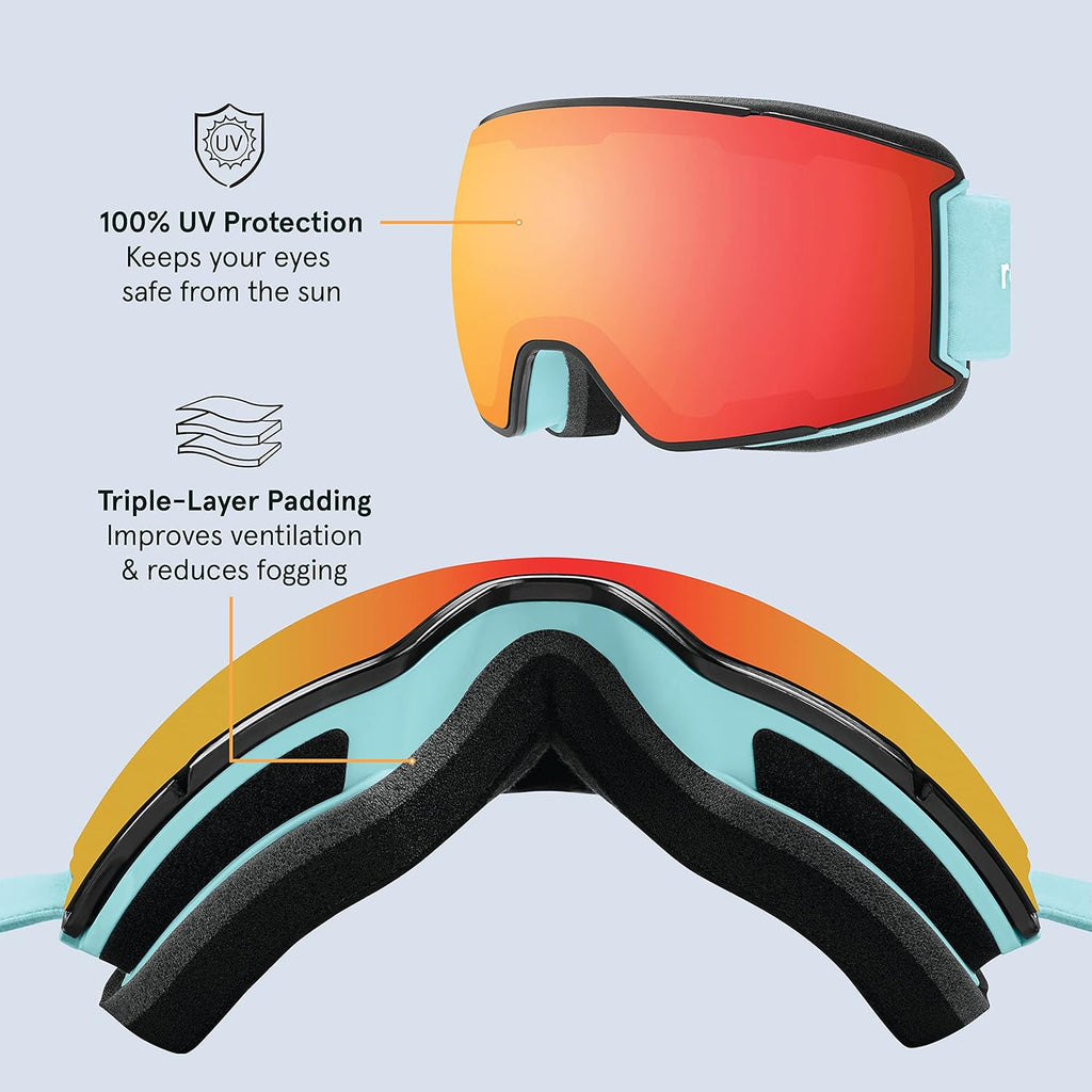 Retrospec Zenith Ski Goggles - 100% UV Protection & Anti-Fog Design for All Ages | Unisex Snowboard Goggles