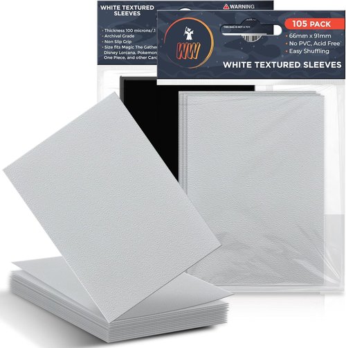 MTG Card Sleeves - White Matt Textured for Smooth Shuffling | 100 Micron Thickness, 66mm x 90mm