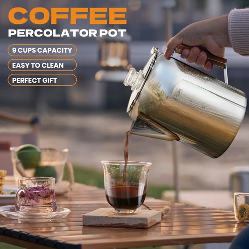 LRYYBTI Percolator Pot Stainless Steel Camping Coffee Pot-NO Aluminum or Plastic Camping Coffee Pot Stovetop (9 cup)