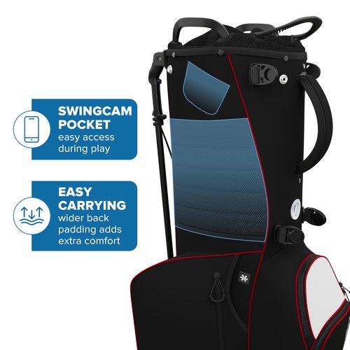 NovaTour Golf Stand Bag - Lightweight Golf Bag with Stand and 7 Way Dividers, Dual Strap, Waterproof Pocket, Insulated Sleeve, Easy-Lift Handles and Swing-Cam Holder (Ember Black/Red)