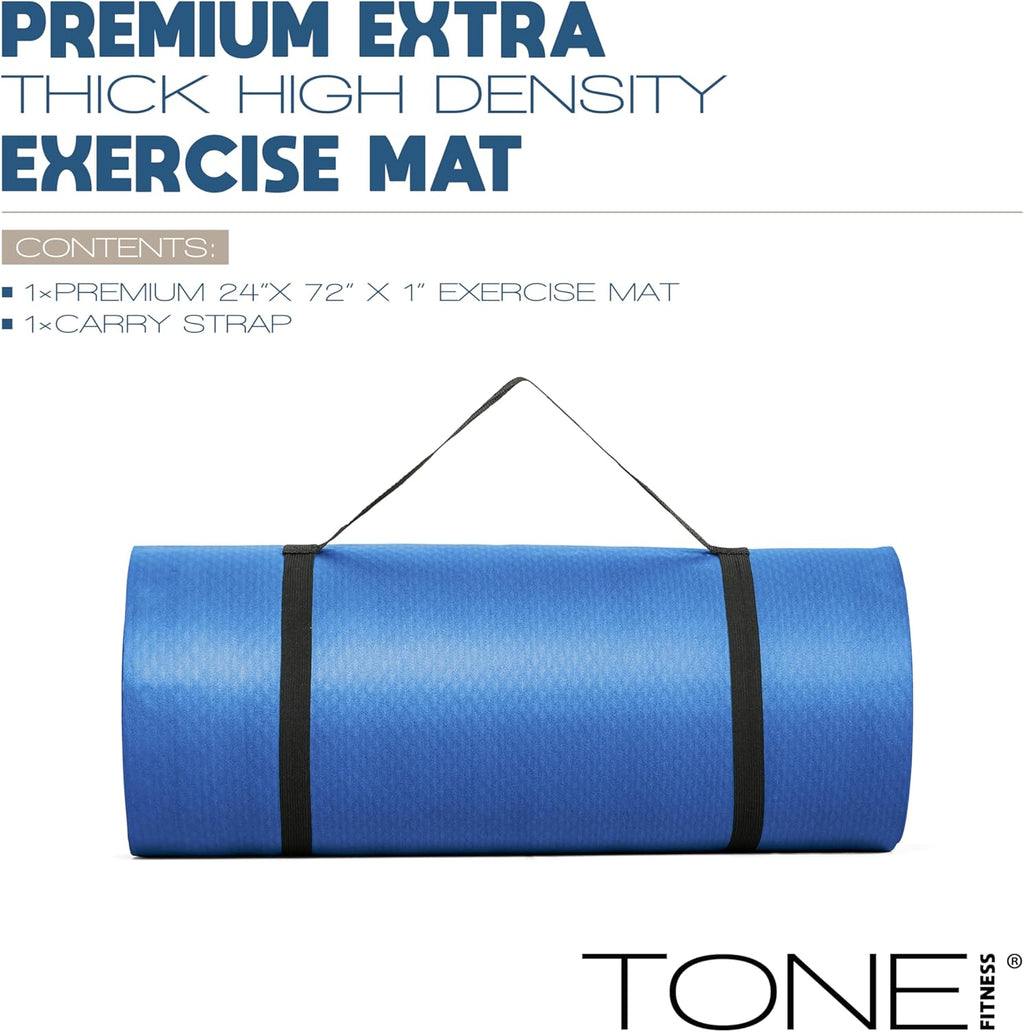 Tone Fitness Yoga Mat - 1-Inch Thick, High-Density Non-Slip Design with Carrying Strap | Ideal for Yoga, Pilates & Home Workouts