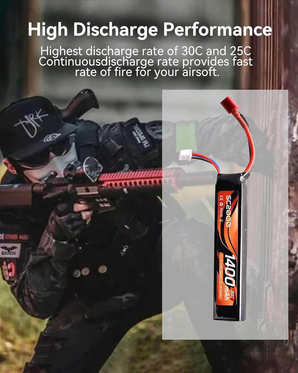 RunCam 11.1V LiPo Battery - Rechargeable 1400mAh 30C Stick Battery with T Plug & Mini Tamiya Cable for Airsoft Guns