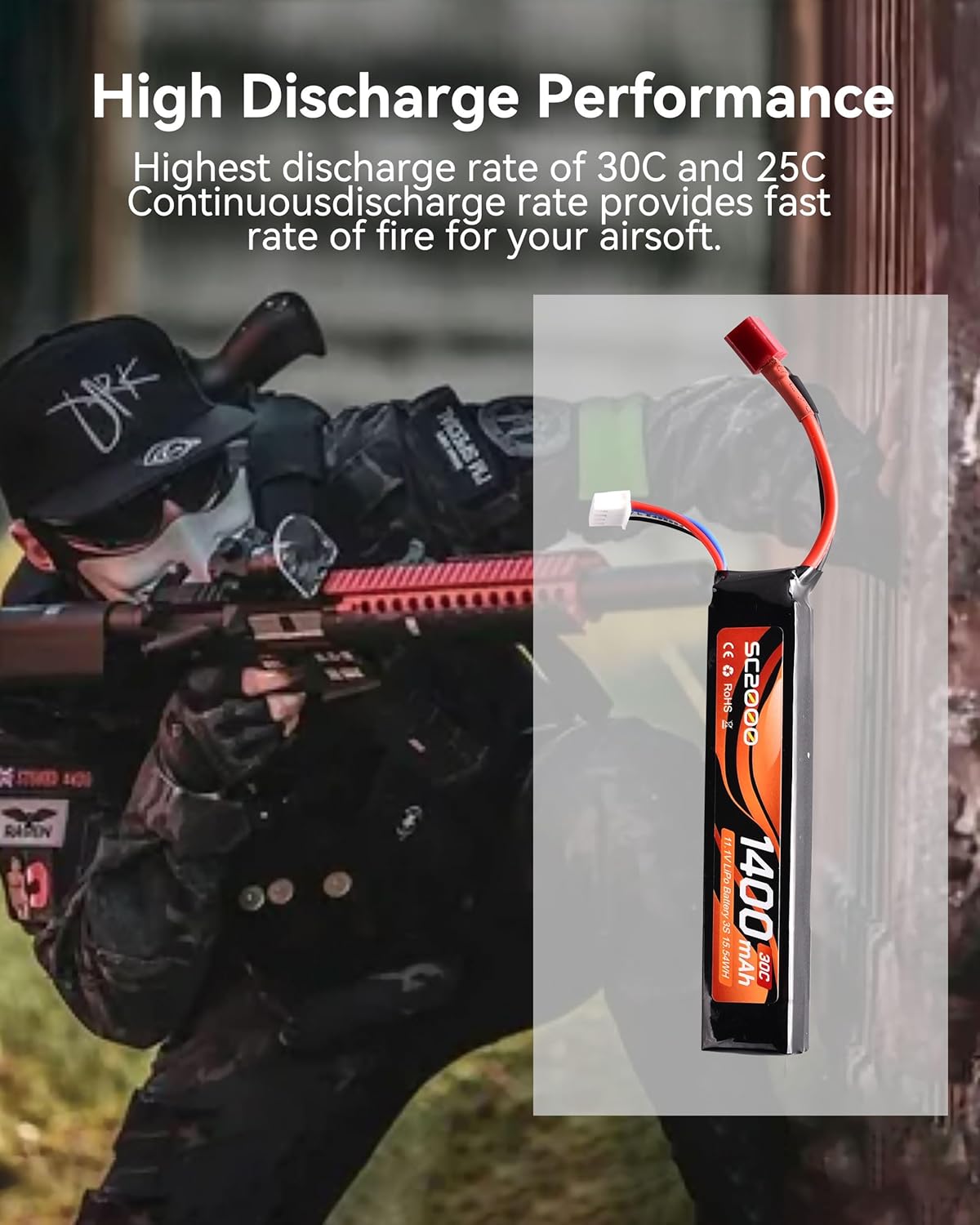 RunCam 11.1V LiPo Battery - Rechargeable 1400mAh 30C Stick Battery with T Plug & Mini Tamiya Cable for Airsoft Guns