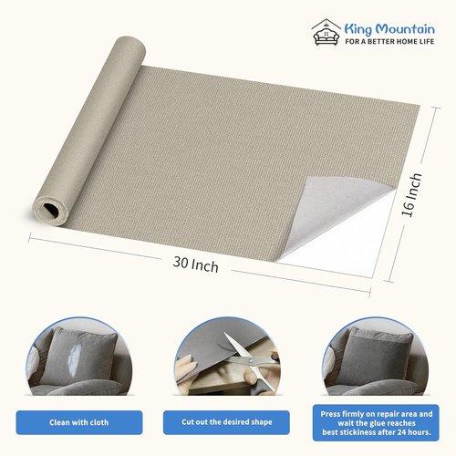 KING MOUNTAIN Canvas Repair Patch - 16"x30" Self-Adhesive Waterproof Fabric for Sofas, Tents & More (Grey)