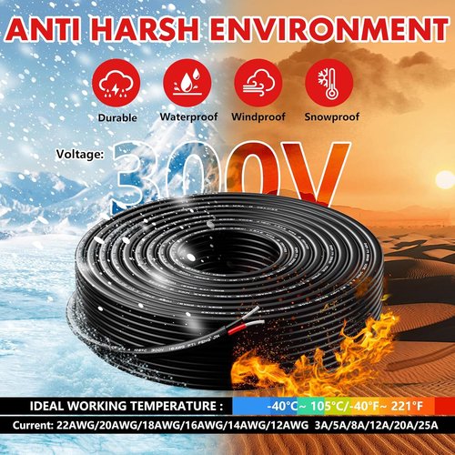 22 Gauge Wire - 2 Conductor Stranded PVC Electrical Cable | 30FT Flexible Tinned Copper for Automotive & Marine LED Lighting