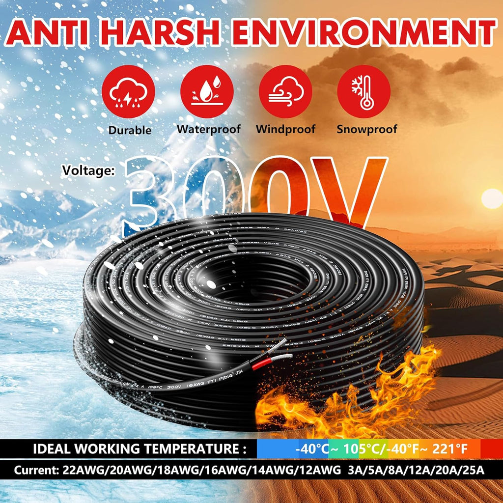 18 Gauge Wire - 2 Conductor Stranded PVC Cord | Flexible 12V Oxygen-Free Tinned Copper Cable (30FT)