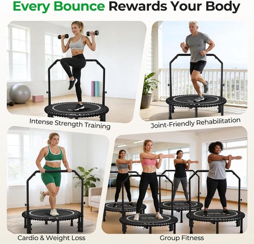 BCAN Mini Rebounder Trampoline - 450/550LBS Capacity, Adjustable Handle, Indoor/Outdoor Fitness - 40IN/48IN
