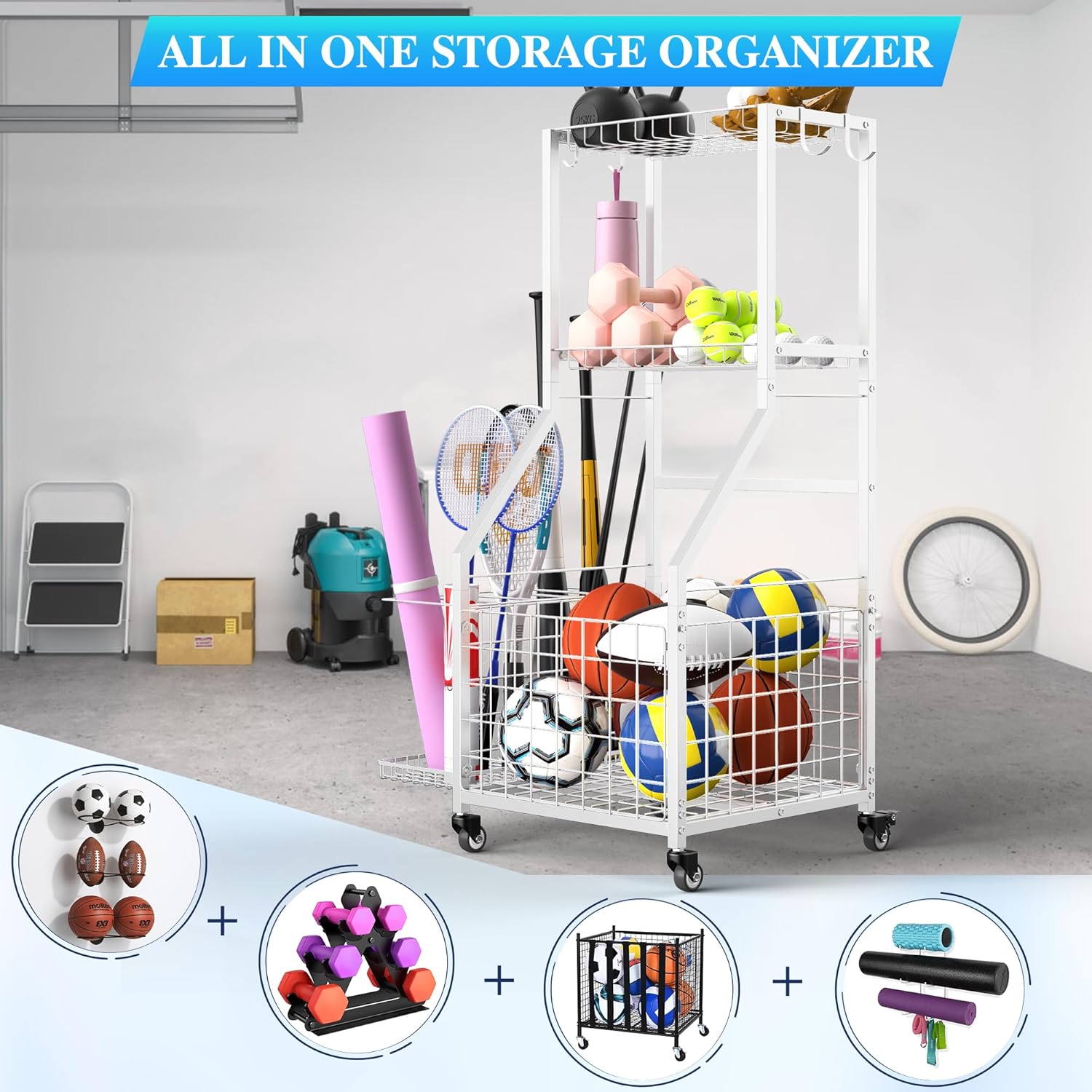 Skiennix Sports Equipment Garage Organizer - Maximize Space with Durable Storage Solutions
