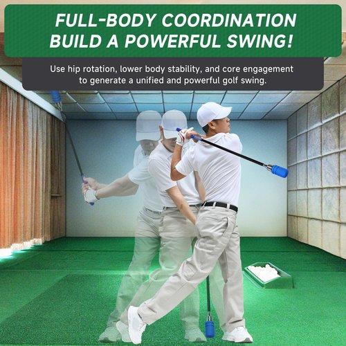 Sukubiui Golf Swing Trainer, Click Stick Golf Swing Training Aid for Inertia & Swing Rhythm Practice, Weighted Golf Trainer with Comfort Grip Helps Enhance Strength & Maintain Good Grip Habits, Blue