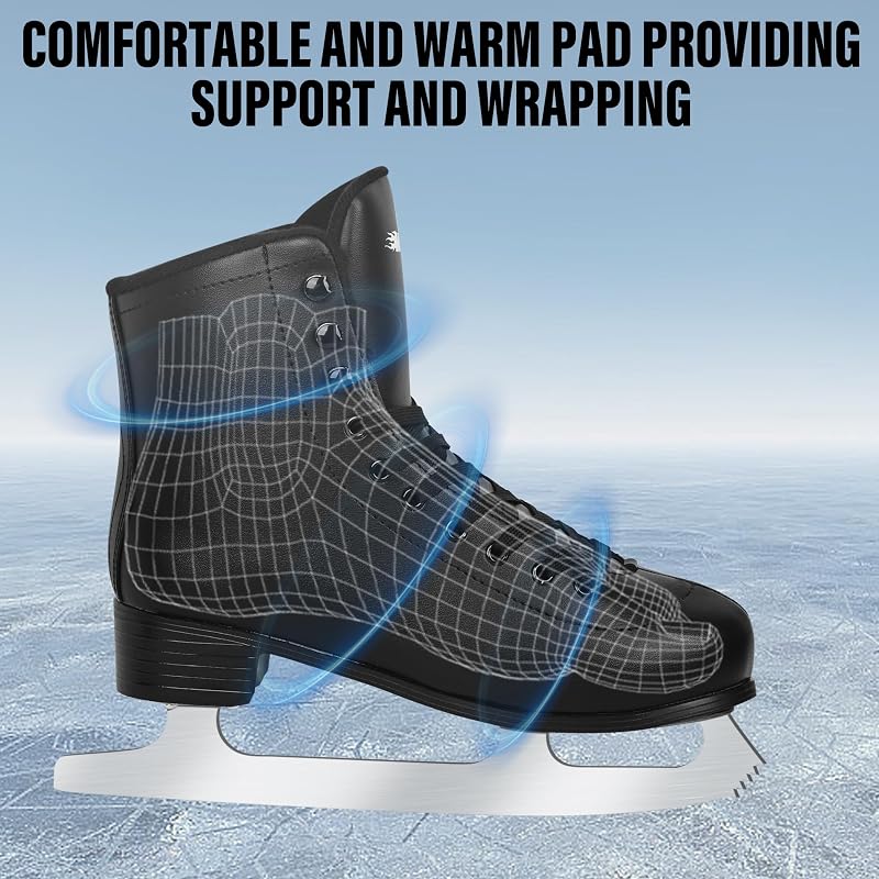 WELLWON Black Ice Skates for Women & Men, Figure Skating Shoes with Velvety Lining, US 10/8.5 – Indoor & Outdoor
