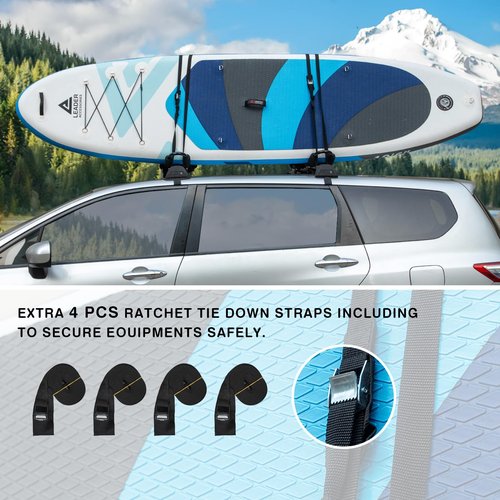 Leader Accessories 2 in 1 Folding Kayak Rack J Bar Car Roof Rack for Canoe Surf Board SUP On Roof Top Mount on SUV, Car and Truck Crossbar with 4 pcs Tie Down Straps