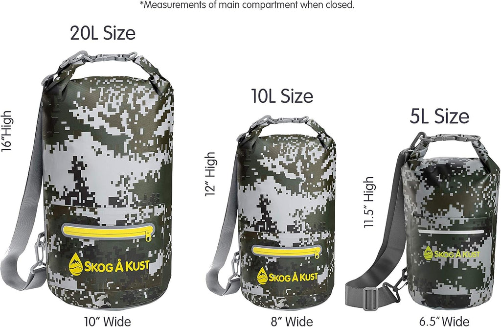 Skog Å Kust DrySak Waterproof Roll Top Bag - Perfect for Travel & Outdoors - 5, 10 & 20 Liter Sizes