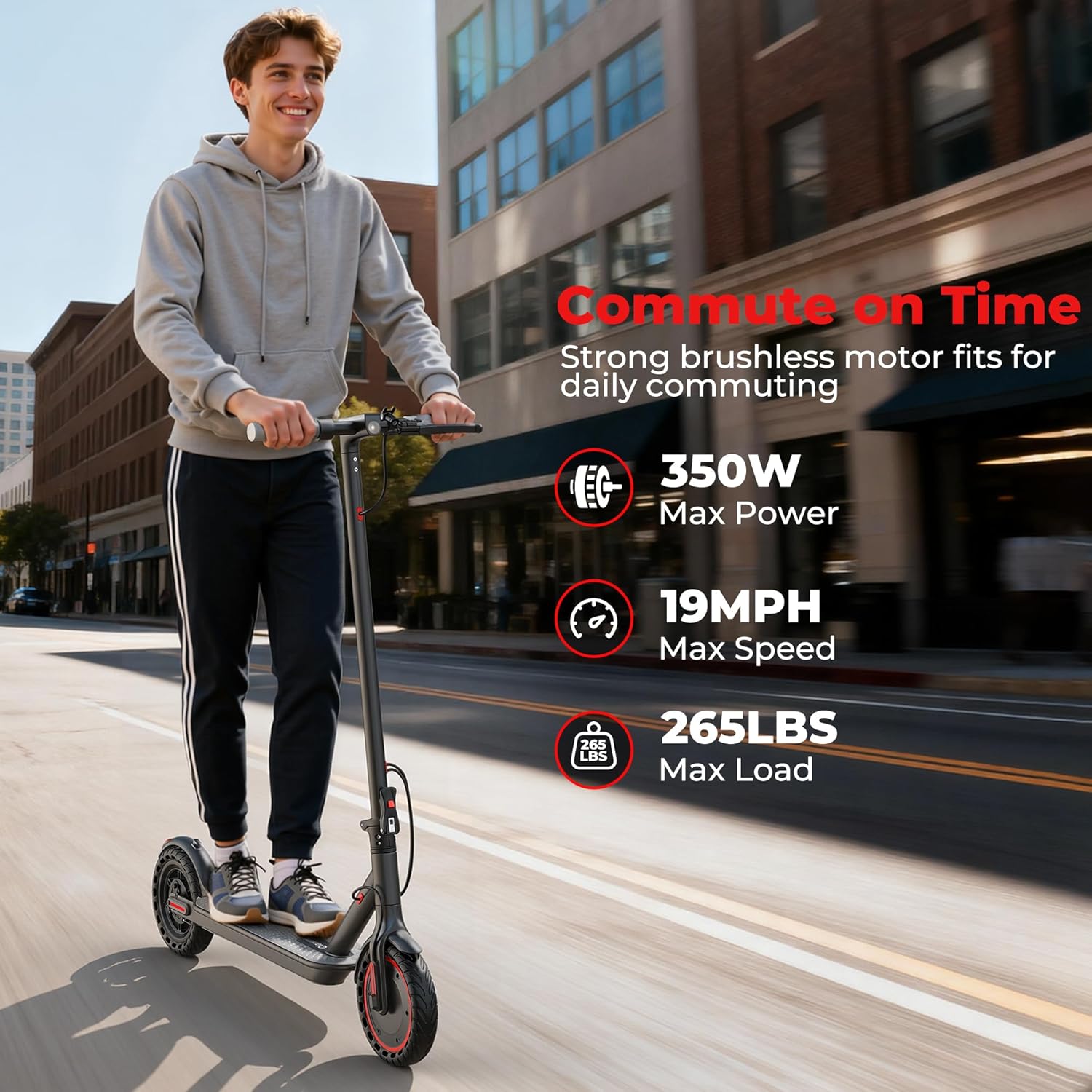 Qlaway Electric Scooter for Adults - 19 MPH Speed, 350W Motor, 15-22 Miles Range, 265 LBS Capacity
