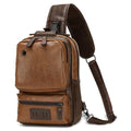 SUIKIHUM Vintage PU Leather Sling Backpack for Men, Crossbody Bag, Adjustable Shoulder Strap (Light Brown)