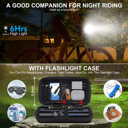 Banral Flashlights High Lumens Rechargeable - Super Bright Tactical LED Flash Light, Dimmable&Memory Function Powerful Waterproof Flashlight for Camping,6 Modes,Zoomable,LCD Display (2, Black)
